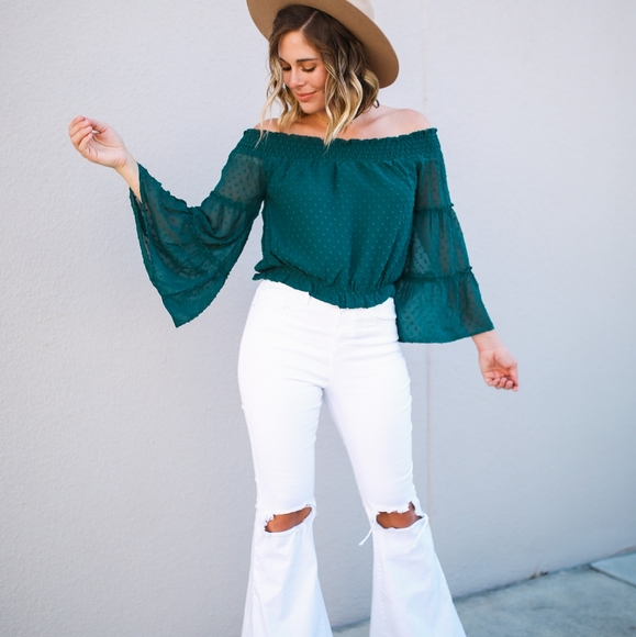OFF SHOULDER, BELL SLEEVE TOP - Picture 2 of 3